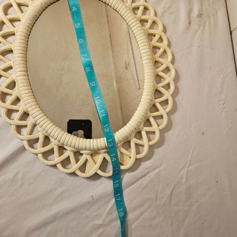 Vintage Cream Oval Burwood Plastic Mirror Decorative Vanity Tabletop Cottage